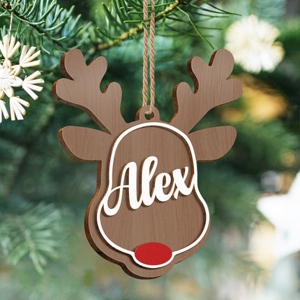 Santa's Reindeer Christmas - Personalized 2-Layered Wooden Ornament - Christmas Gifts For Her, Him
