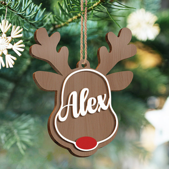 Santa's Reindeer Christmas - Personalized 2-Layered Wooden Ornament - Christmas Gifts For Her, Him