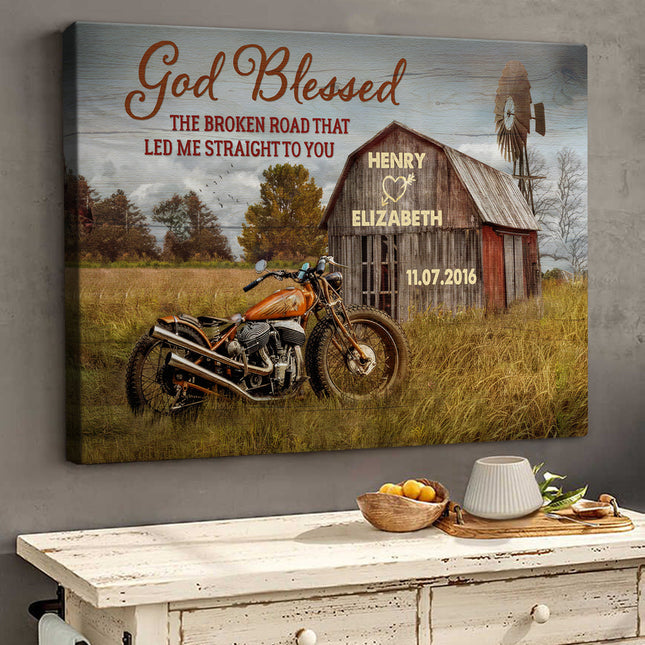 God Blessed The Broken Road Vintage Barn & Truck Canvas - Perfect Gift For Couple Husband Wife