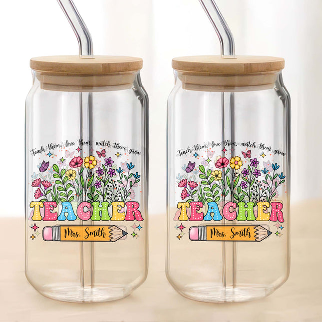 Personalized Glass Can With Lid Teacher Appreciation Gift, Back To School Gift