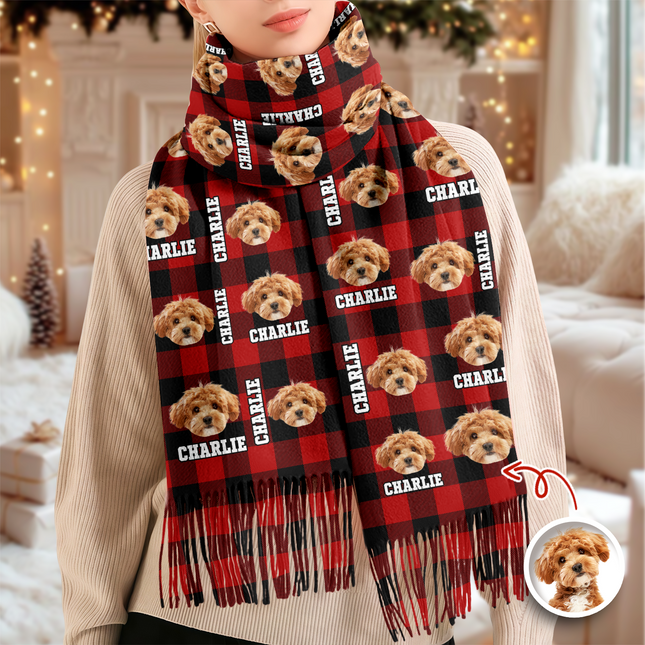 Custom Photo Name Dog Cat Men And Women's Wool Scarf Christmas Gift For Pet Lovers