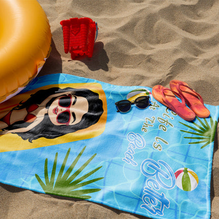 At The Beach Summer Vibes - Gift For Girlfriend - Personalized Beach Towel