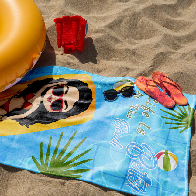 At The Beach Summer Vibes - Gift For Girlfriend - Personalized Beach Towel