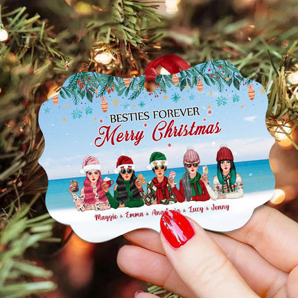Besties Forever Merry Christmas - Personalized Aluminum Ornament, Christmas Gift For Sisters, Best Friends, Besties