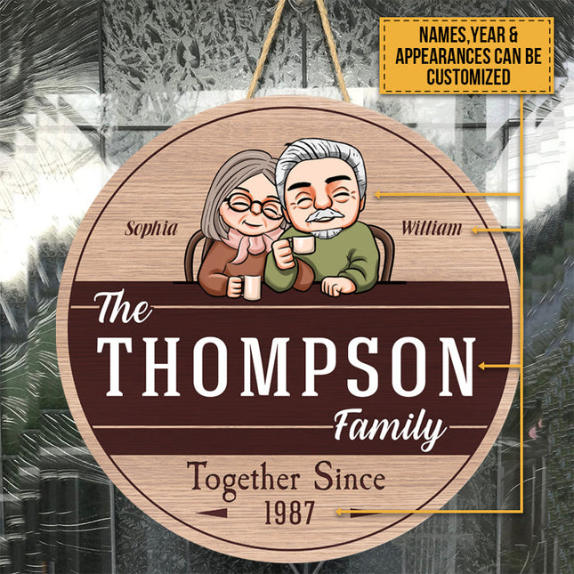 Personalized Round Wood Sign Door Sign Anniversary Gift For Old Couple, Husband & Wife, Parents