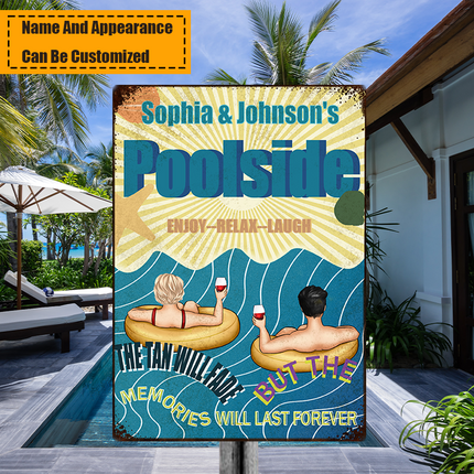 Poolside Enjoy Relax - Personalized Metal Sign - Swimming Pool Decor Gift For Family, Couple, Husband & Wife, Lover