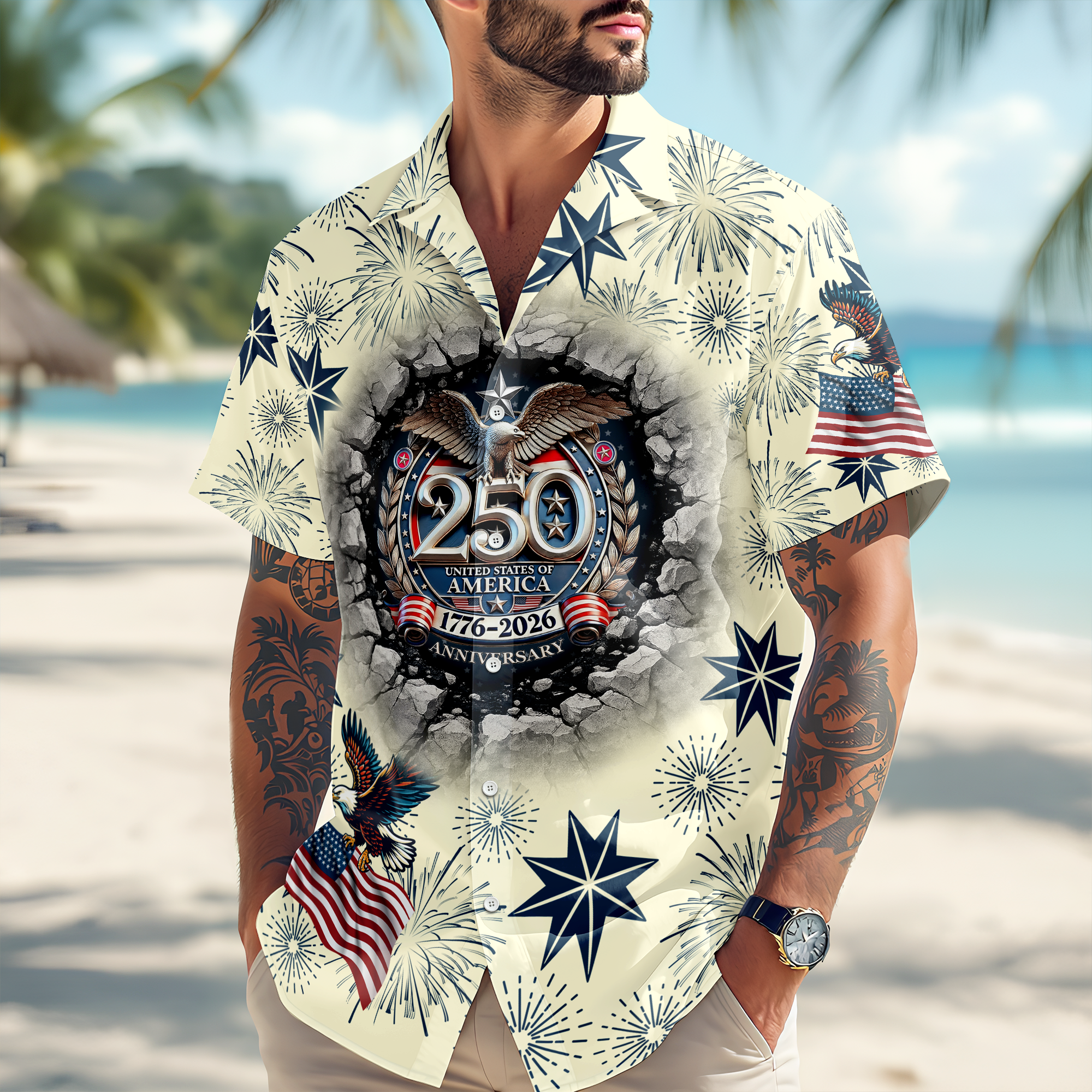 Personalized USA 250 Anniversary Eagle Semiquincentennial Hawaii Shirt