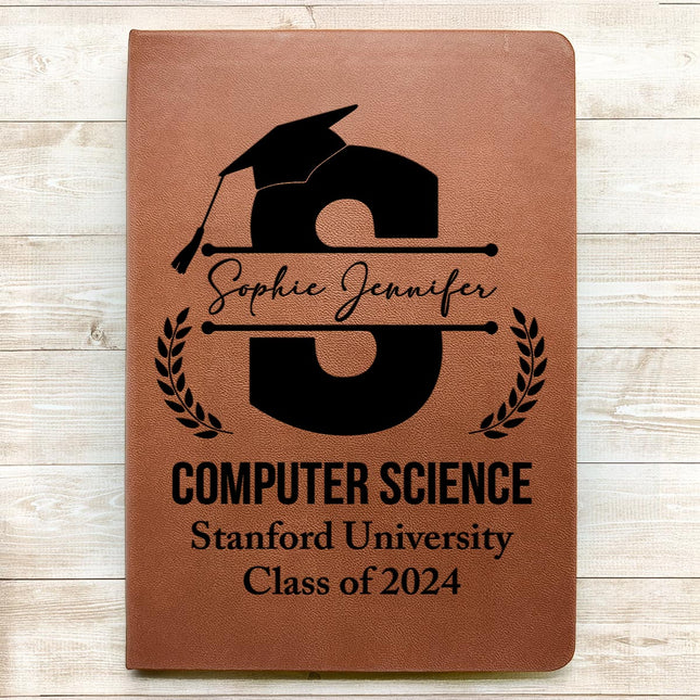 Monogram Graduation Theme - Personalized Customized Leather Journal - Gift For Friends