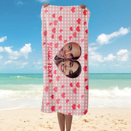 Custom Photo Love Filled Summer - Couple Gift - Personalized Custom Face Beach Towel