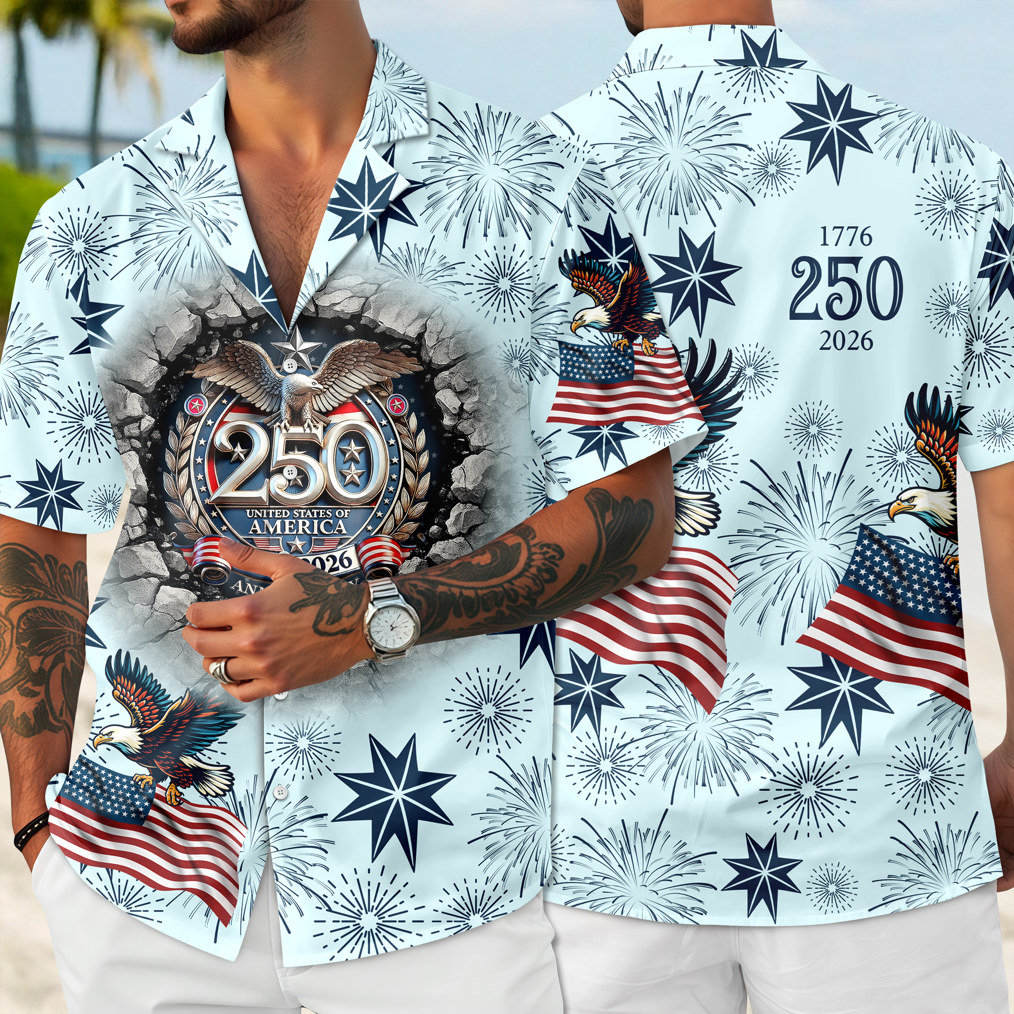 Personalized USA 250 Anniversary Eagle Semiquincentennial Hawaii Shirt