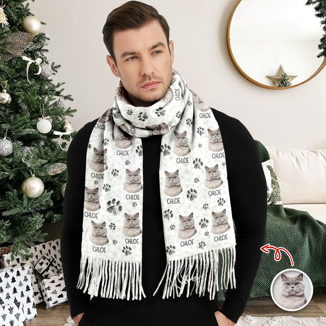 Custom Pet Photo Wool Scarf Gift For Pet Lovers