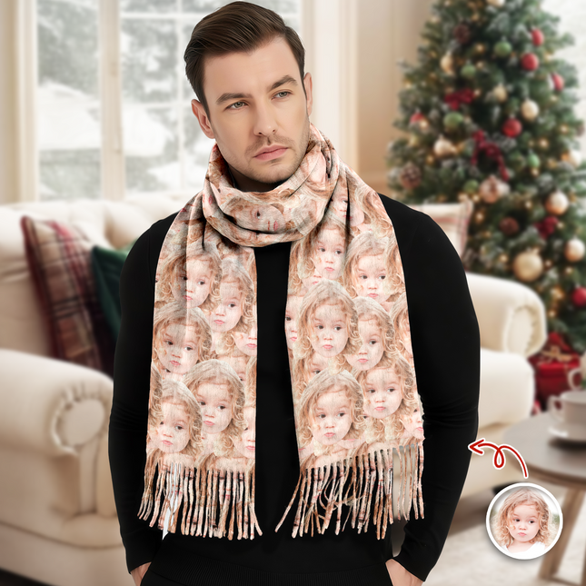 Custom Photo Wool Scarf Gift For Family