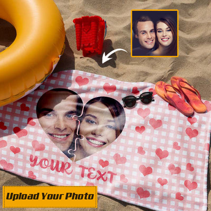 Custom Photo Love Filled Summer - Couple Gift - Personalized Custom Face Beach Towel