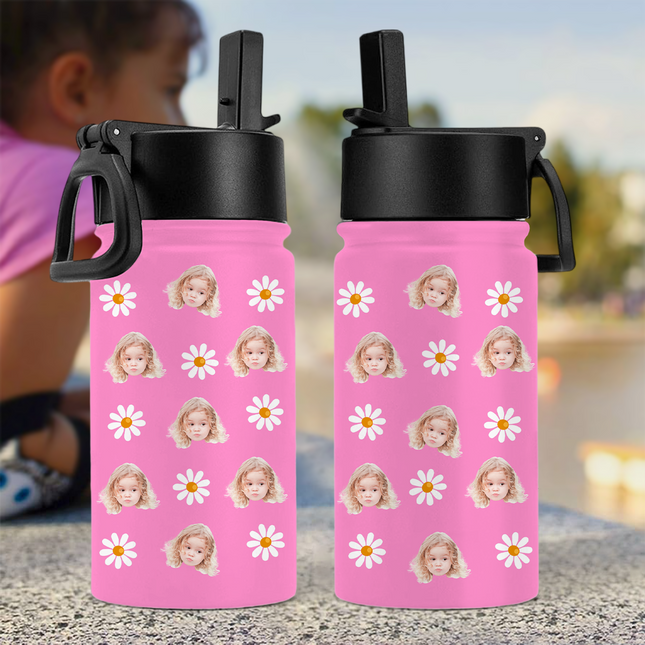 Custom Face Photo With Icon Back To School Water Bottle For Kid