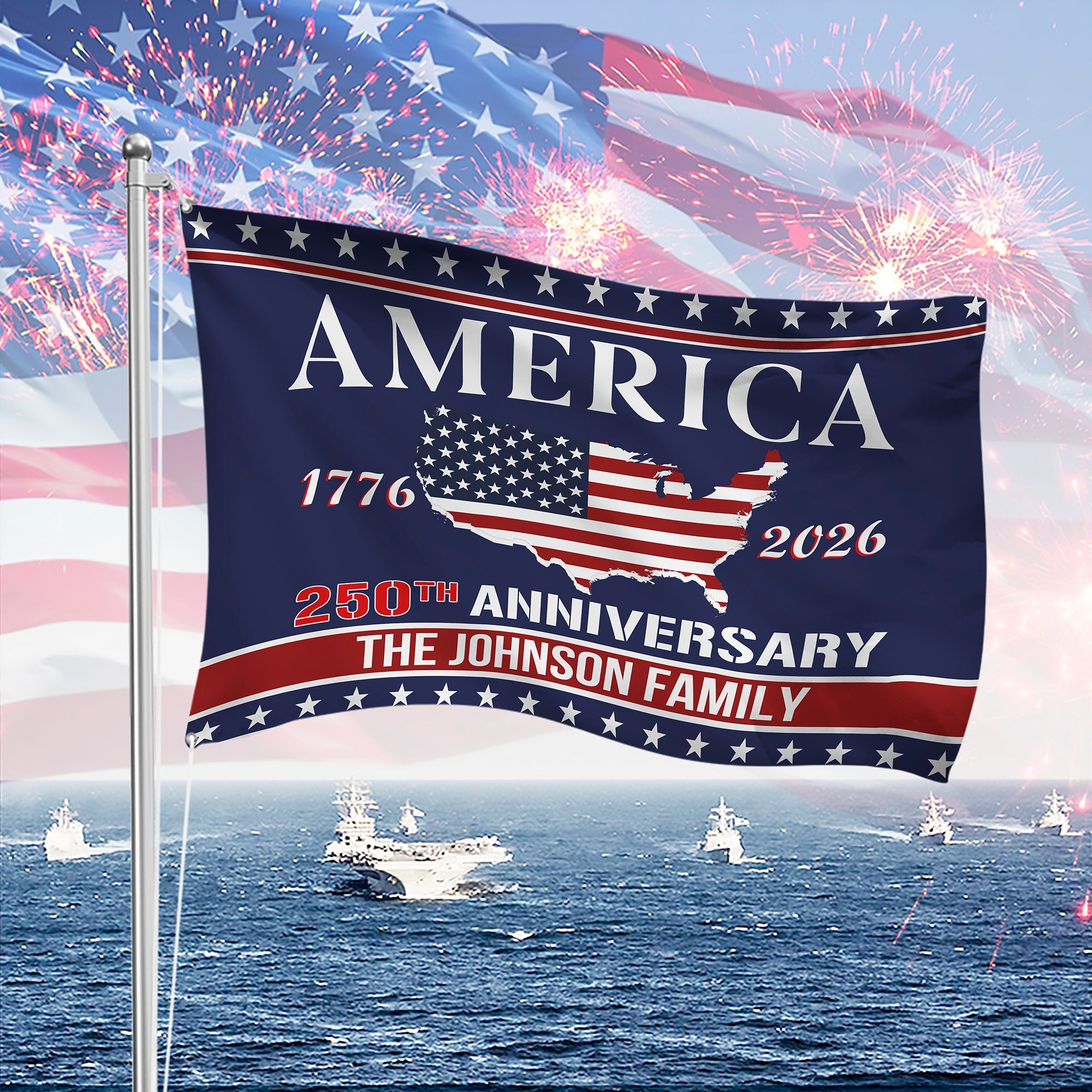 Personalized Family Name America 250th Anniversary Banner House Flag