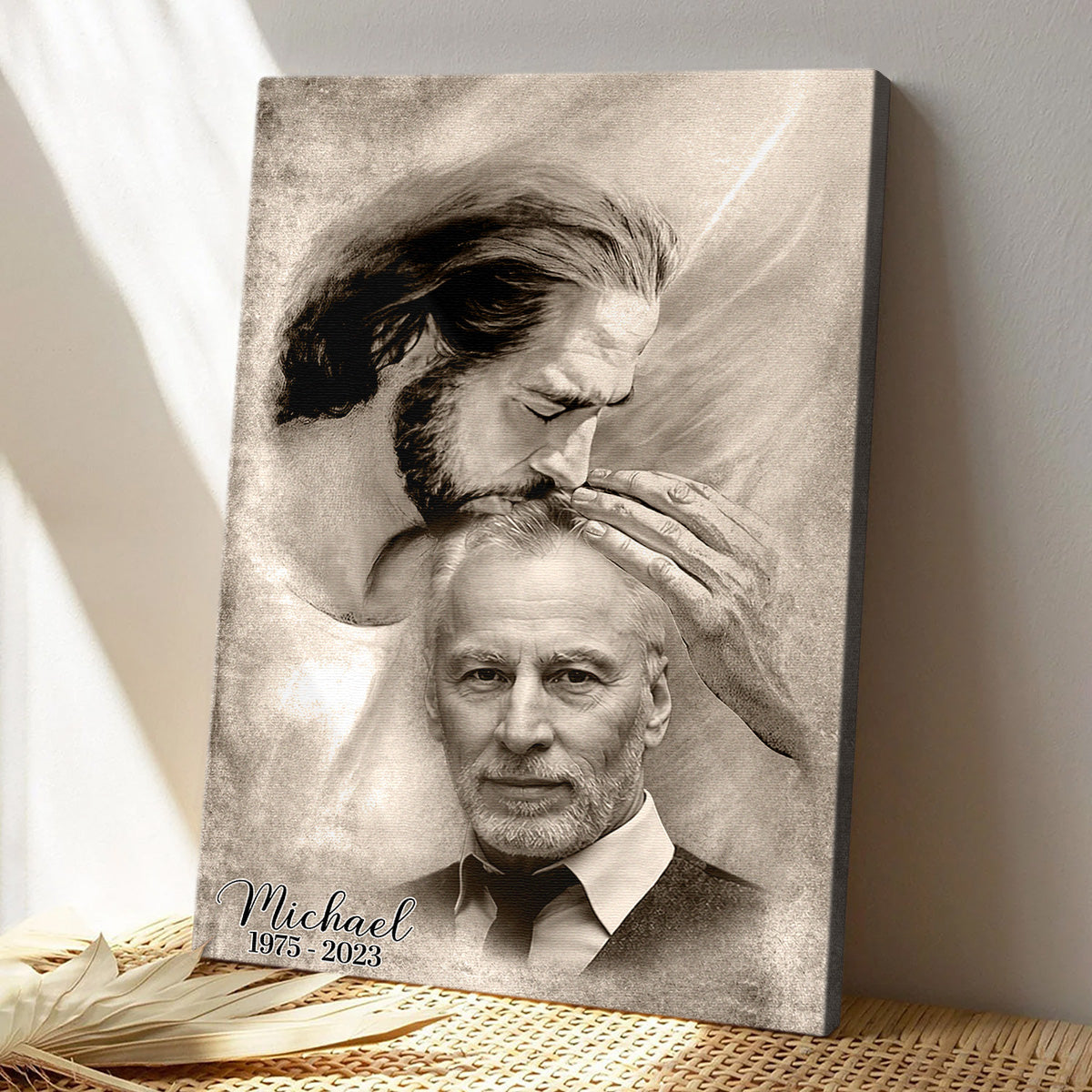Custom Photo Safe In The Arm Of Jesus Canvas - Remembrance Gift for Family, Grandparents