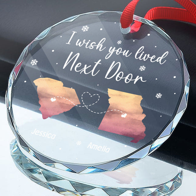 I Wish We Lived Closer - Customized Personalized Glass Ornament - Gift For Couple Husband Wife