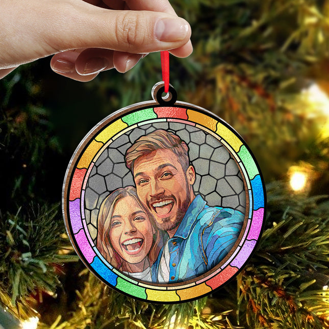 Custom Photo Circle Ornament - Gift For Couple, Husband, Wife, Anniversary, Pet Lovers
