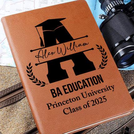 Monogram Graduation Theme - Personalized Customized Leather Journal - Gift For Friends