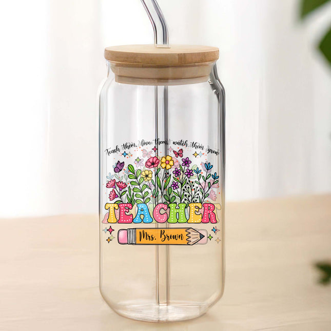 Personalized Glass Can With Lid Teacher Appreciation Gift, Back To School Gift