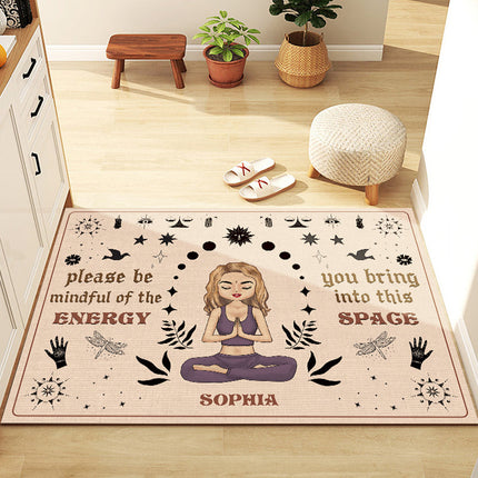 Please Be Mindful Of The Energy - Personalized Doormat - Birthday Gift For Yoga Lovers