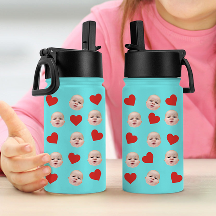 Custom Face Photo With Icon Back To School Water Bottle For Kid