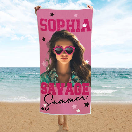 Custom Photo Savage Summer - Personalized Customized Beach Towel - Gift For Besties, BFF, Couple