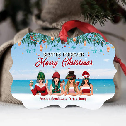 Besties Forever Merry Christmas - Personalized Aluminum Ornament, Christmas Gift For Sisters, Best Friends, Besties