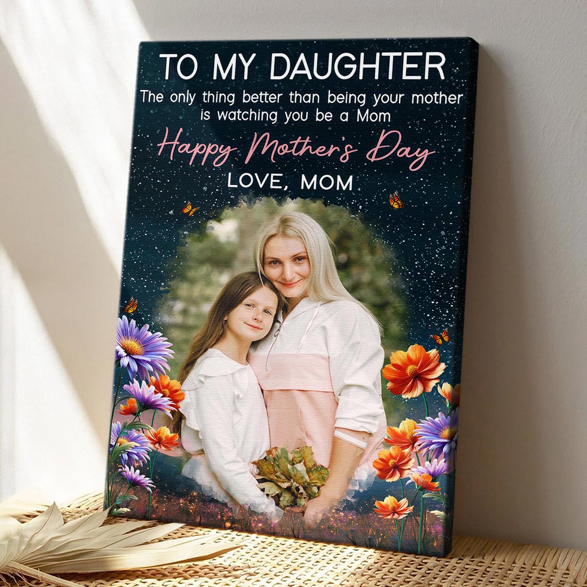 Custom Portrait Photo To My Daughter Love Mom - Personalized Customized Canvas - Special Gifts For Mom, Wife, Her