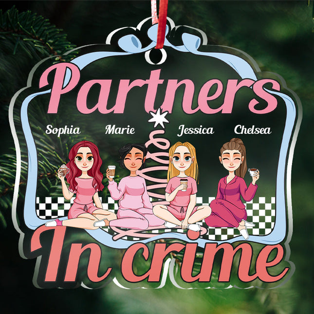 Partners In Wine Sisters Forever - Bestie Ornament - Christmas Gifts For Besties Personalized Custom Acrylic Ornament