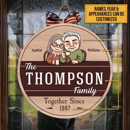 Personalized Round Wood Sign Door Sign Anniversary Gift For Old Couple, Husband & Wife, Parents