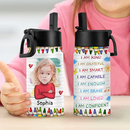 Personalized Back To School I Am Kind Kids Water Bottle With Straw