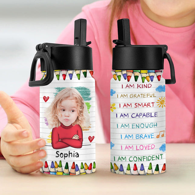 Personalized Back To School I Am Kind Kids Water Bottle With Straw