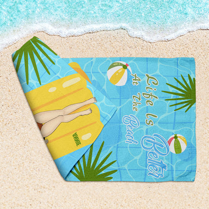 At The Beach Summer Vibes - Gift For Girlfriend - Personalized Beach Towel