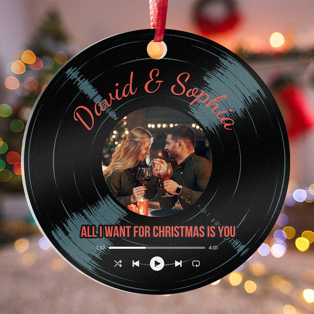 Custom Photo And Your Favorite Song - Christmas Gifts Personalized Custom Acrylic Ornament