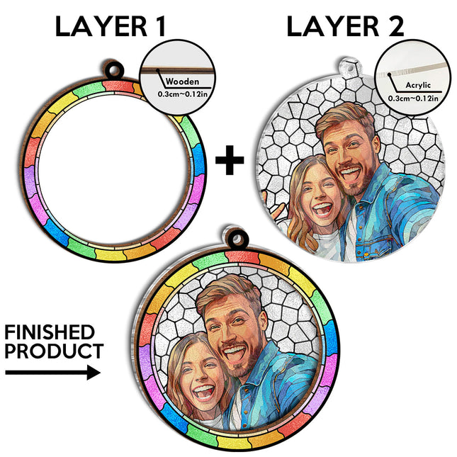 Custom Photo Circle Ornament - Gift For Couple, Husband, Wife, Anniversary, Pet Lovers