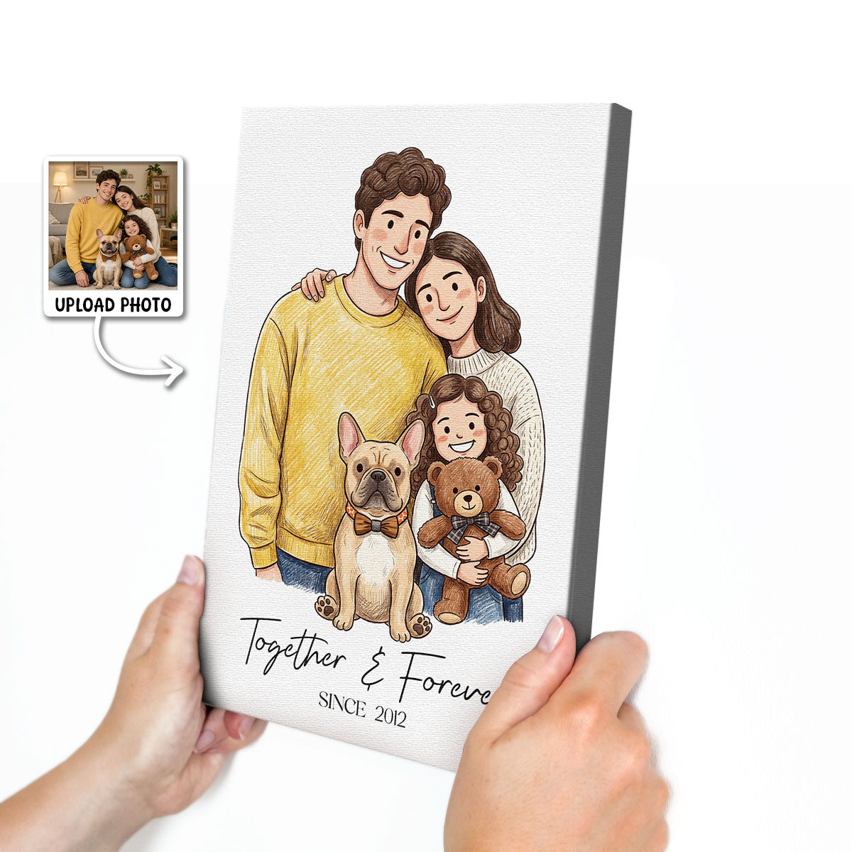 Custom Illustration Family Portrait with Pet - Personalized Customized Canvas - Special Gift For Family, Couple, Pet Lovers