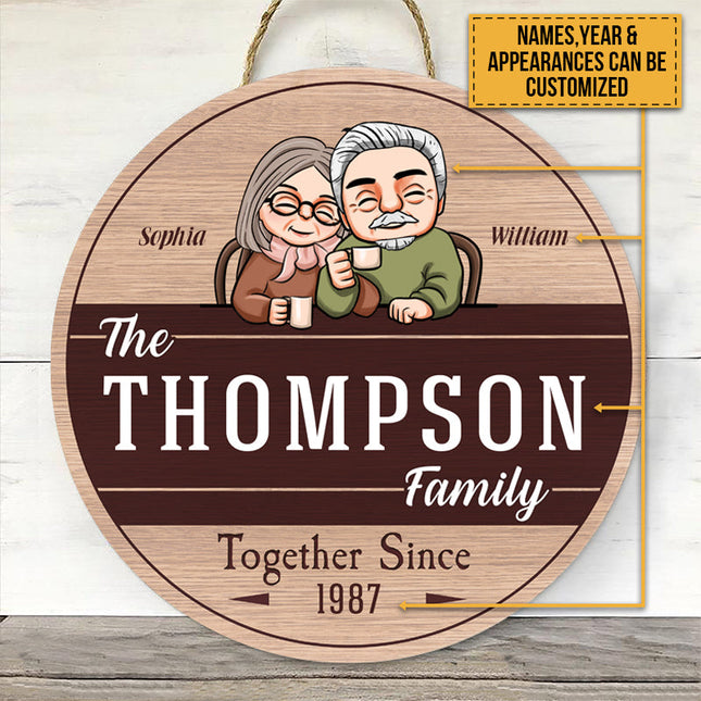 Personalized Round Wood Sign Door Sign Anniversary Gift For Old Couple, Husband & Wife, Parents
