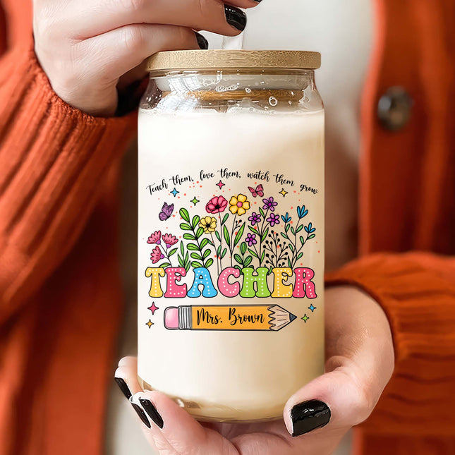 Personalized Glass Can With Lid Teacher Appreciation Gift, Back To School Gift