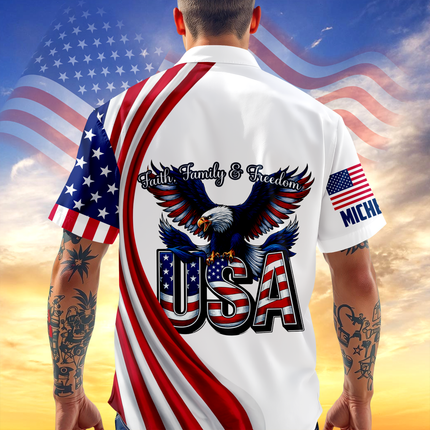 Custom Name Faith, Family & Freedom USA 250 Years Of America Hawaii Shirt