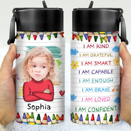 Personalized Back To School I Am Kind Kids Water Bottle With Straw