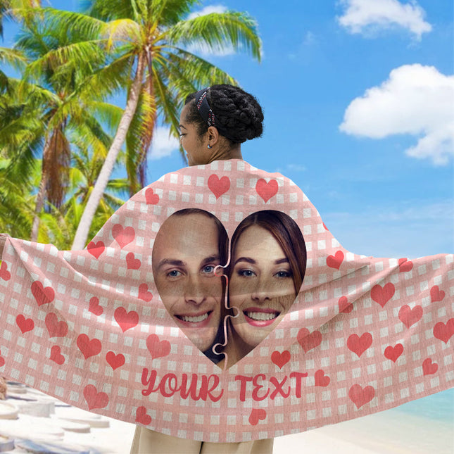 Custom Photo Love Filled Summer - Couple Gift - Personalized Custom Face Beach Towel