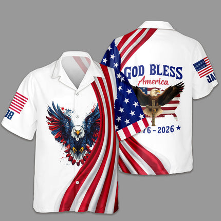 Personalized Patriotic 250th Anniversary God Bless America Eagle 1776–2026 Hawaiian Shirt