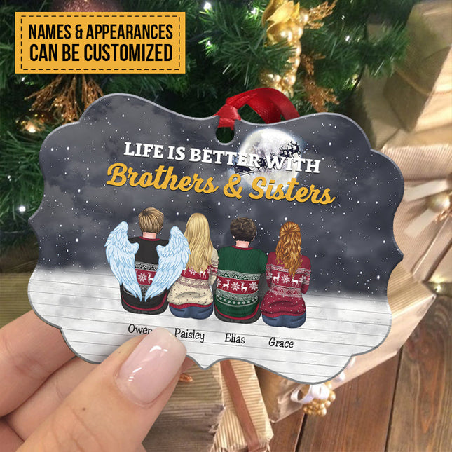 Life Is Better With Brothers & Sisters - Personalized Christmas Ornament (black)