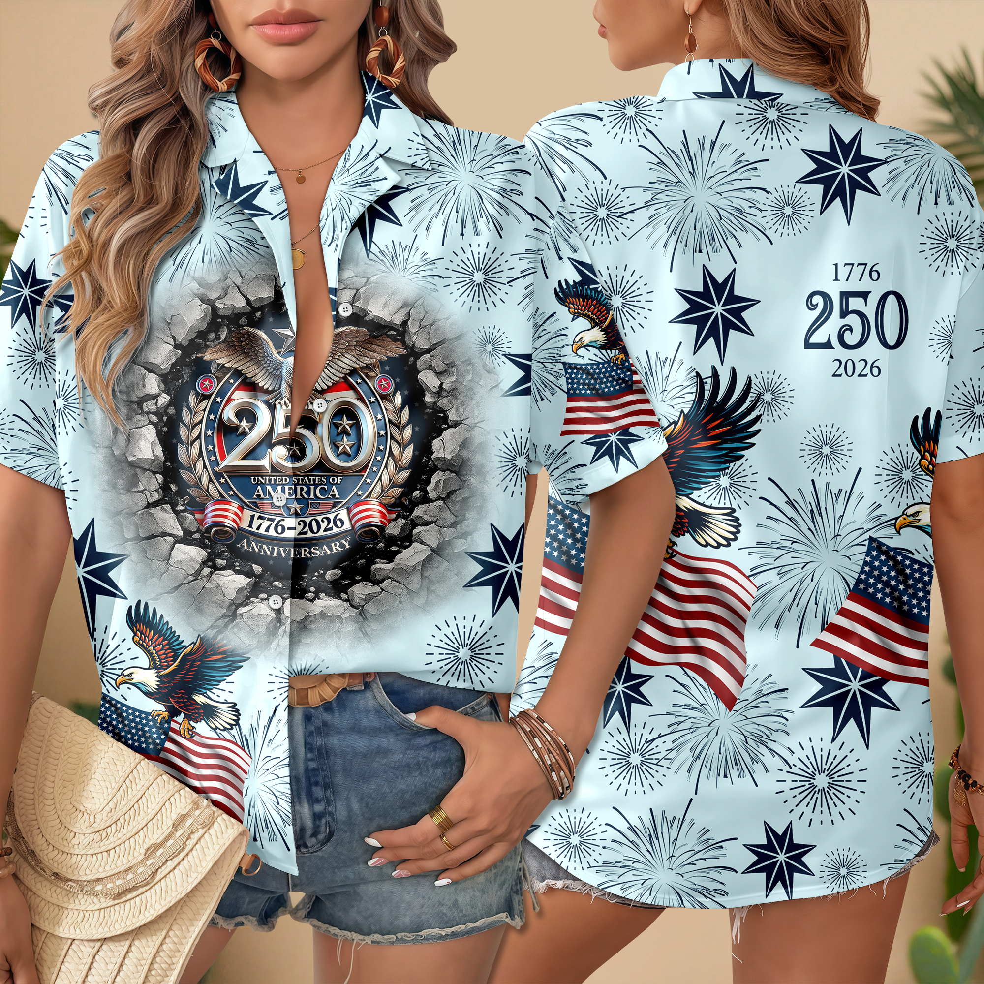 Personalized USA 250 Anniversary Eagle Semiquincentennial Hawaii Shirt