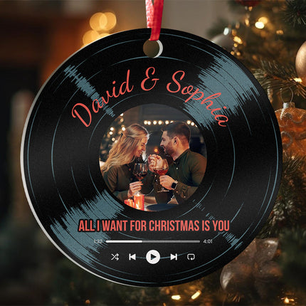 Custom Photo And Your Favorite Song - Christmas Gifts Personalized Custom Acrylic Ornament