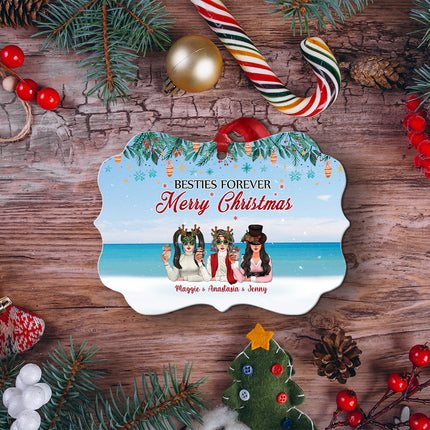 Besties Forever Merry Christmas - Personalized Aluminum Ornament, Christmas Gift For Sisters, Best Friends, Besties