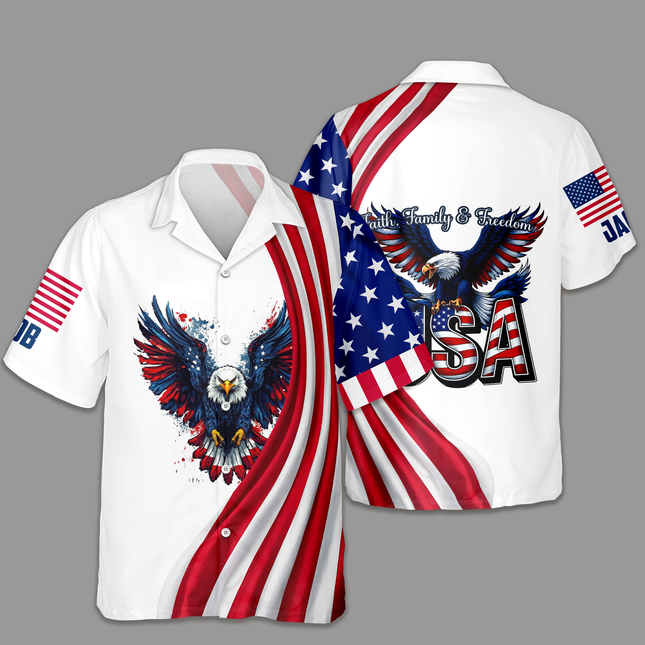Custom Name Faith, Family & Freedom USA 250 Years Of America Hawaii Shirt
