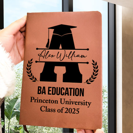 Monogram Graduation Theme - Personalized Customized Leather Journal - Gift For Friends