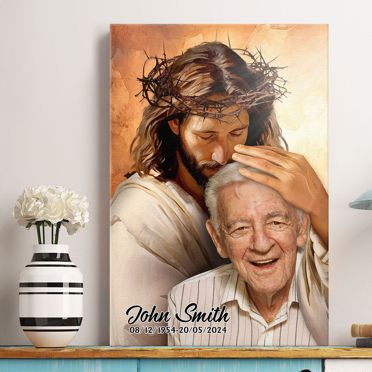 Custom Photo Portrait Safe In The Arms Of Jesus - Memorial Gift For Family Members, Grandma, Grandpa
